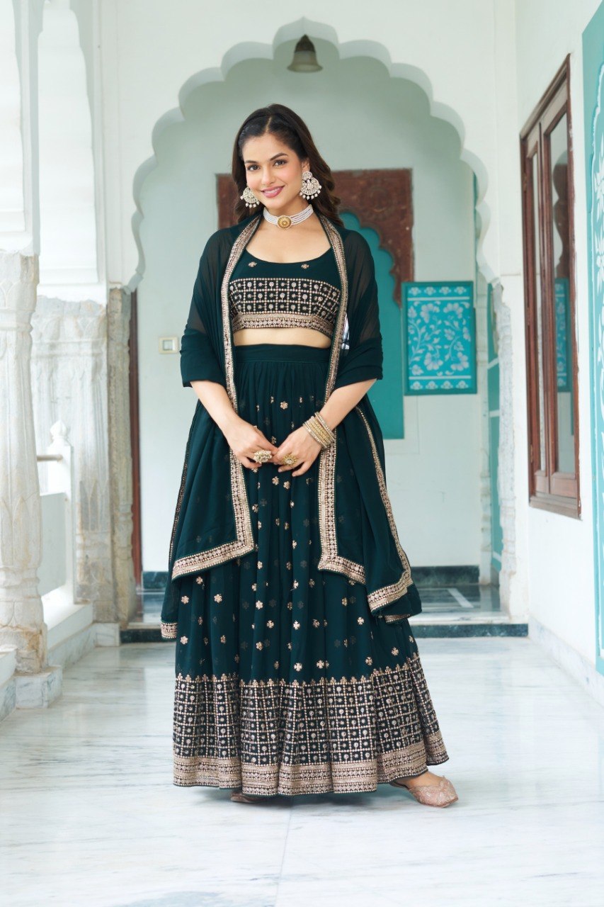 Fox Georgette Heavy Multi Thread and Sequence Embroidered Semi Stitched Lehenga Choli Set